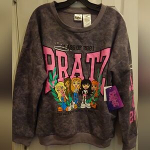 NWT- Bratz Juniors' Graphic Women's Gray and Pink Sweatshirt - Size XL